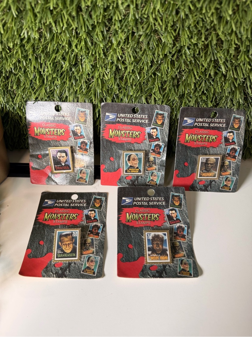 USPS Monster Stamp Lapel Pins Classic Frankenstein Dracula Wolfman Mummy Phantom